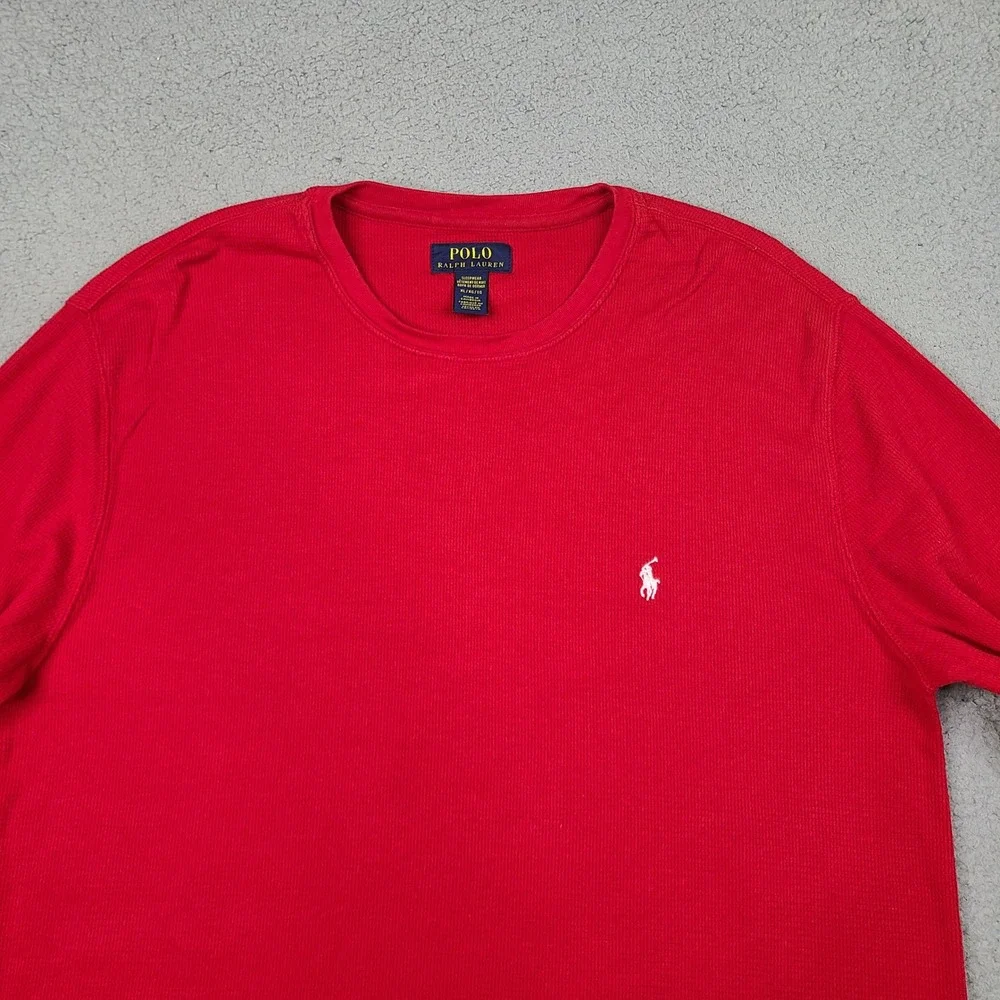 Polo Ralph Lauren Sleepwear Shirt Mens XL Red Waffle Knit Thermal Long Sleeve